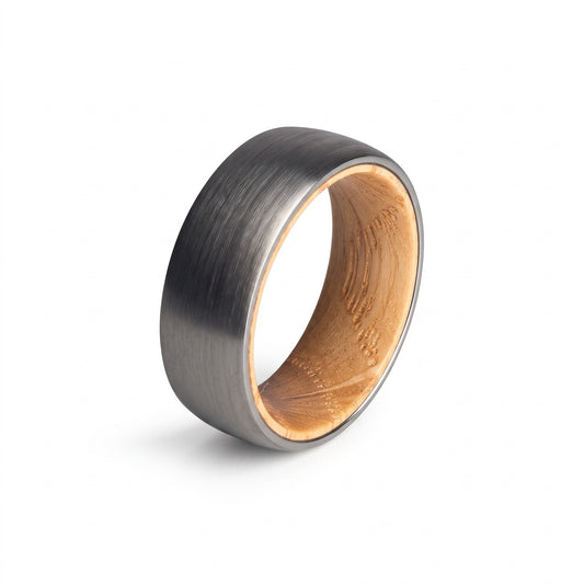 Tungsten Ring with Whiskey Barrel Liner