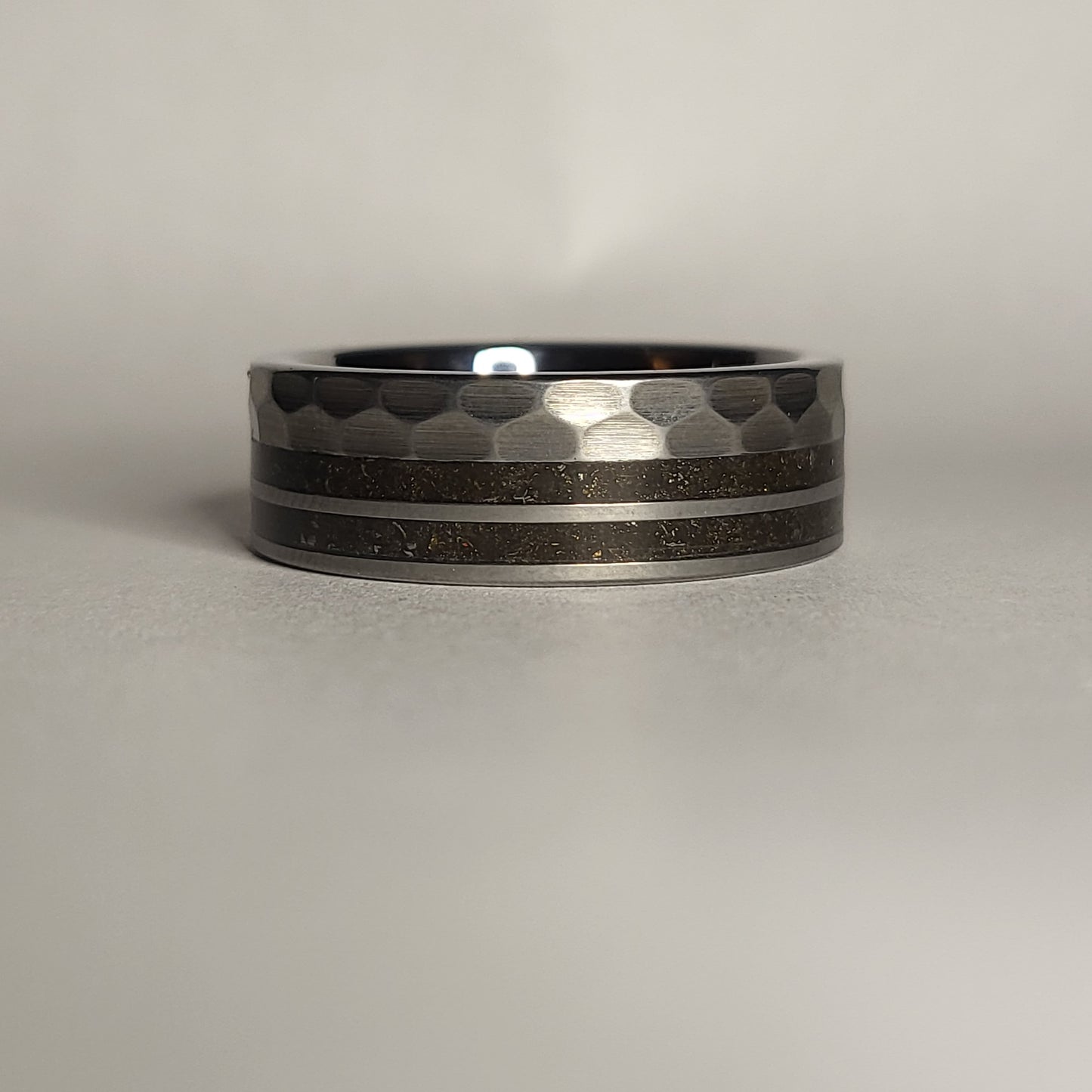 Hammered Tungsten Double Offset Channel, Meteorite Dust