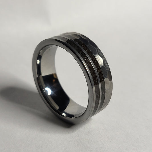 Hammered Tungsten Double Offset Channel, Meteorite Dust