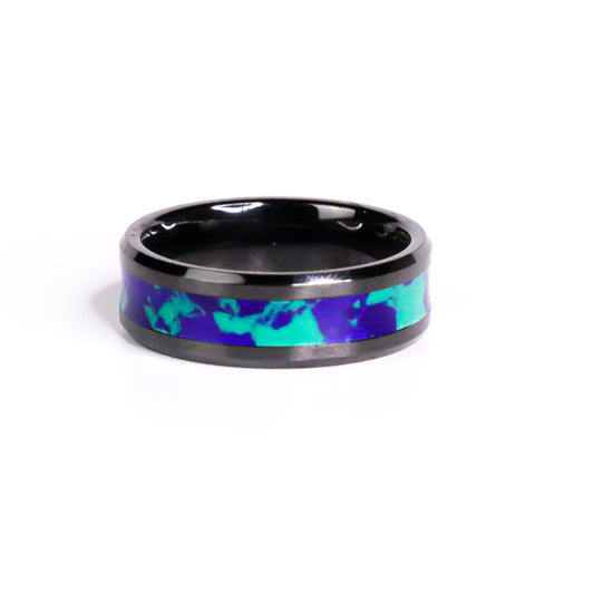 The Emerald Horizon, Black Carbide Ring with TruStone Malachite/Azurite