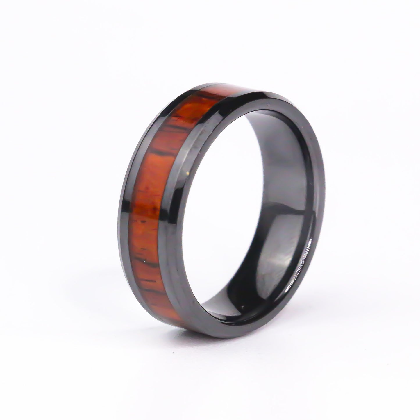 The FireBark Black Carbide Ring with CocoBolo Wood