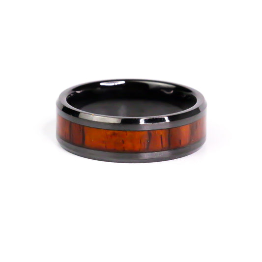 The FireBark Black Carbide Ring with CocoBolo Wood