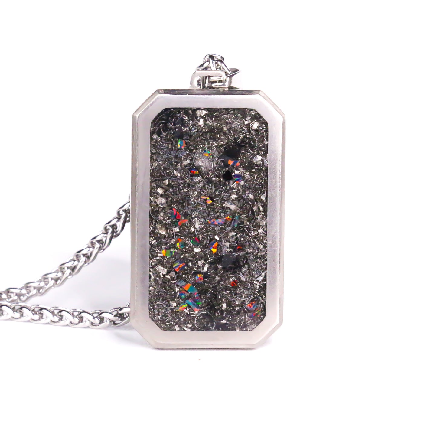 The Eclipse Flame, Meteorite and Black Fire Opal Titanium Dog Tag Pendant