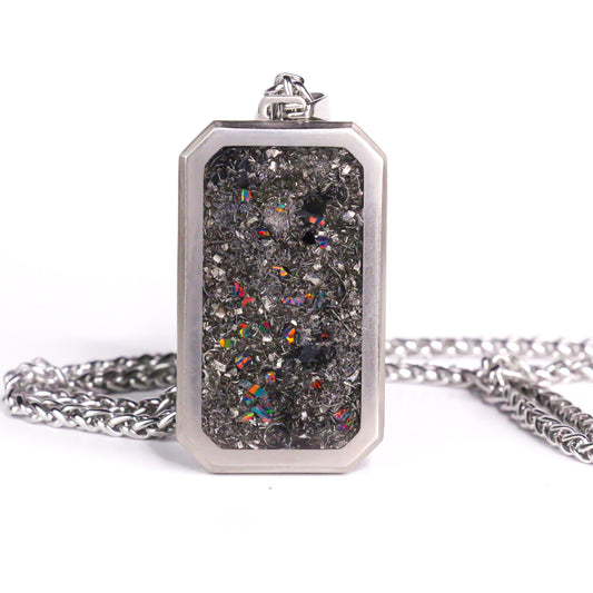 The Eclipse Flame, Meteorite and Black Fire Opal Titanium Dog Tag Pendant