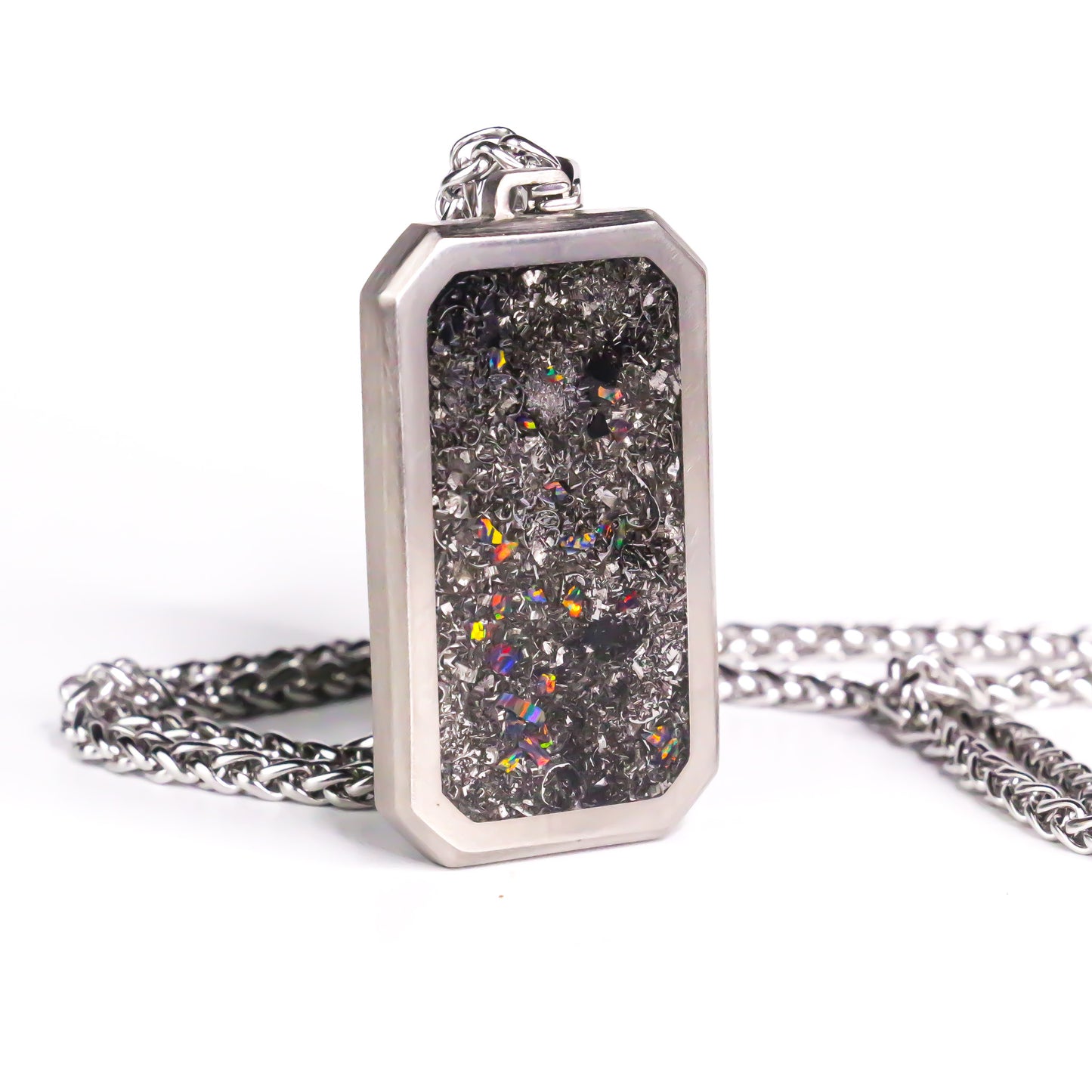 The Eclipse Flame, Meteorite and Black Fire Opal Titanium Dog Tag Pendant