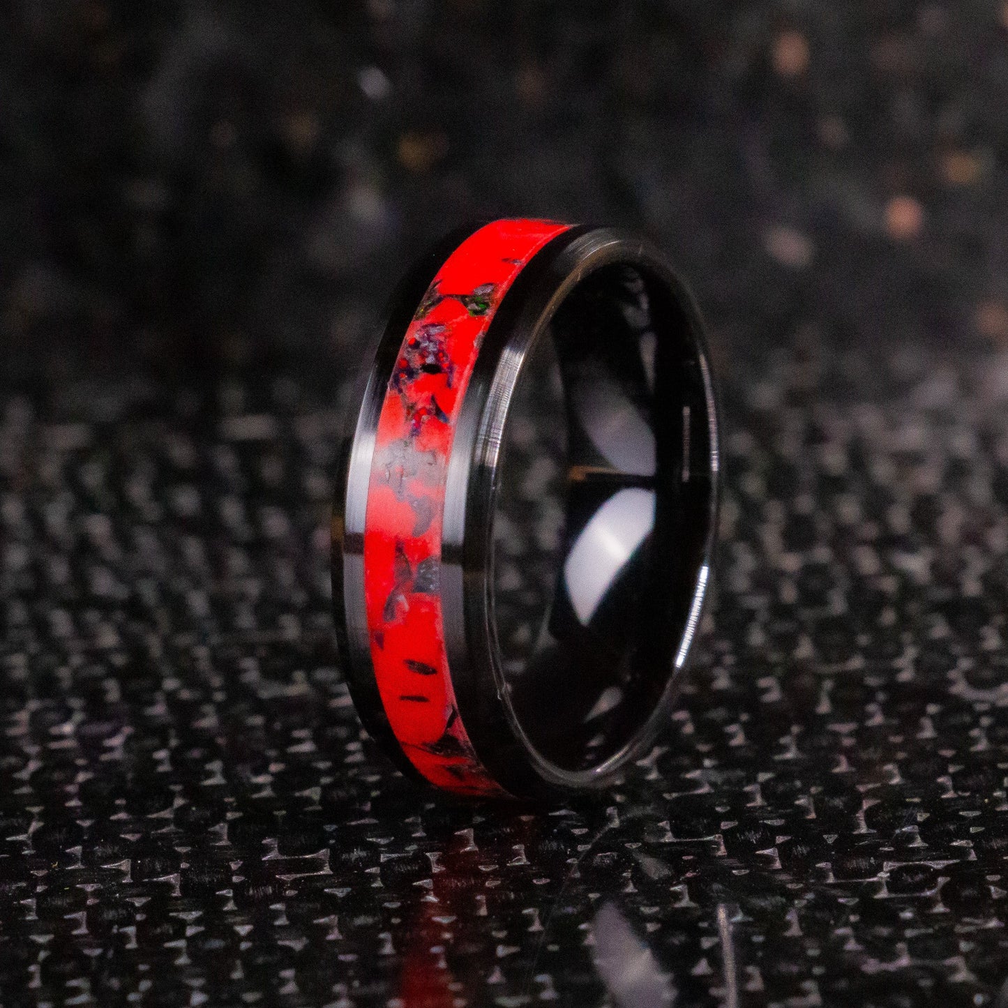 Black Opal Fire Glow - 8mm Black Ceramic Ring