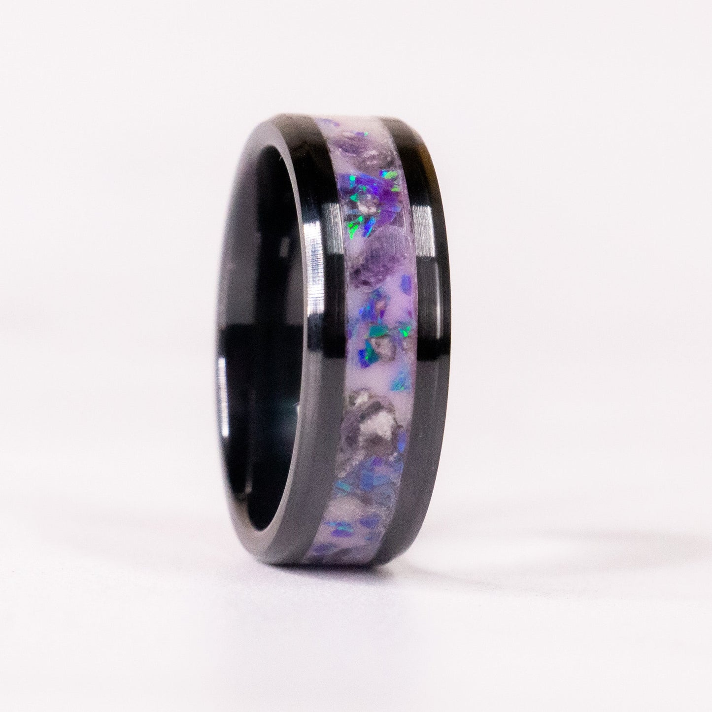 Amethyst + Opal Energy - 8mm Black Ceramic Ring