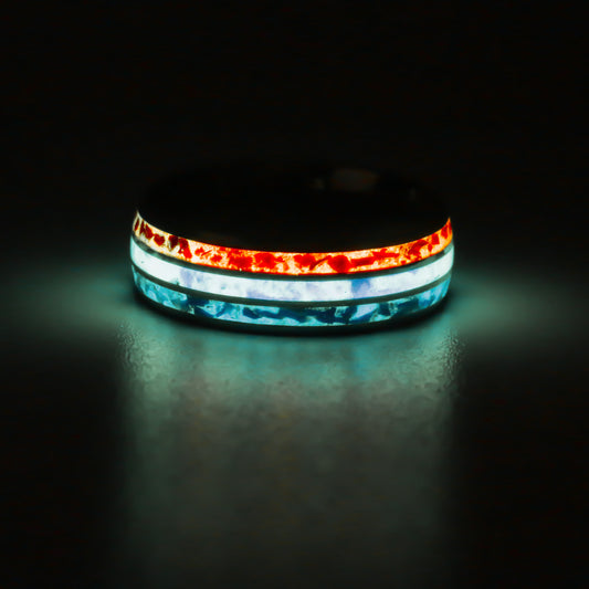 The Lumen Valor, Titanium Ring, White Opals, America Glow Powders