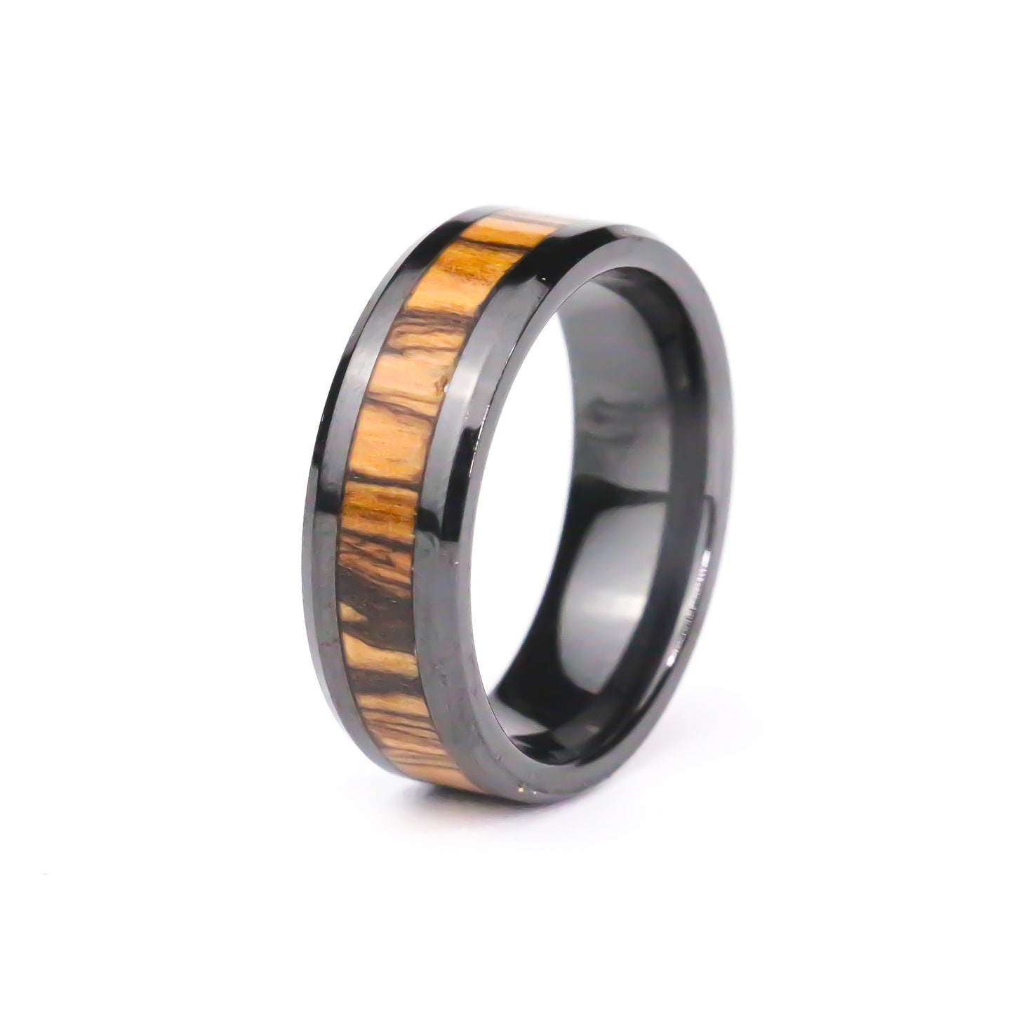 The Peacekeeper Black Carbide Ring with Olivewood