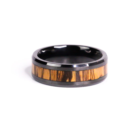 The Peacekeeper Black Carbide Ring with Olivewood
