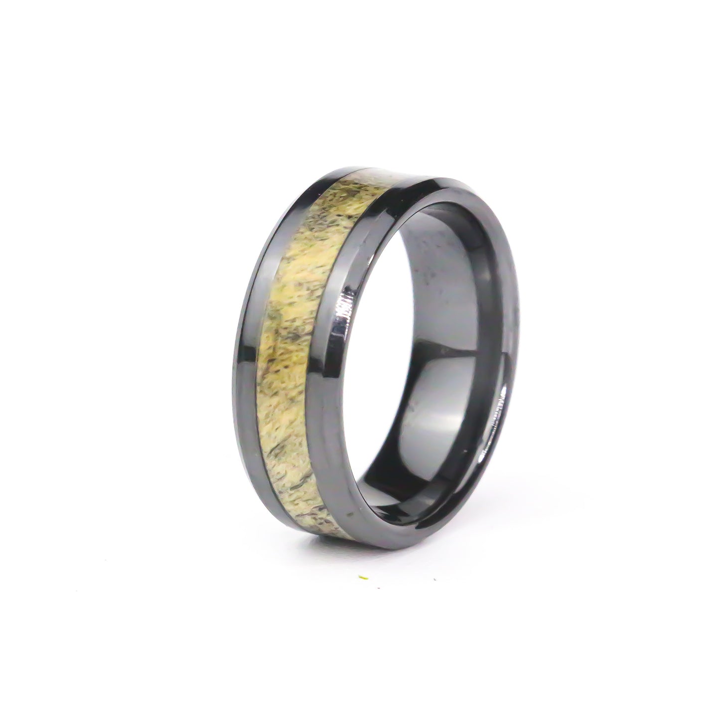 The Shadowroot, Black Carbide Ring with Buckeye Burl Wood