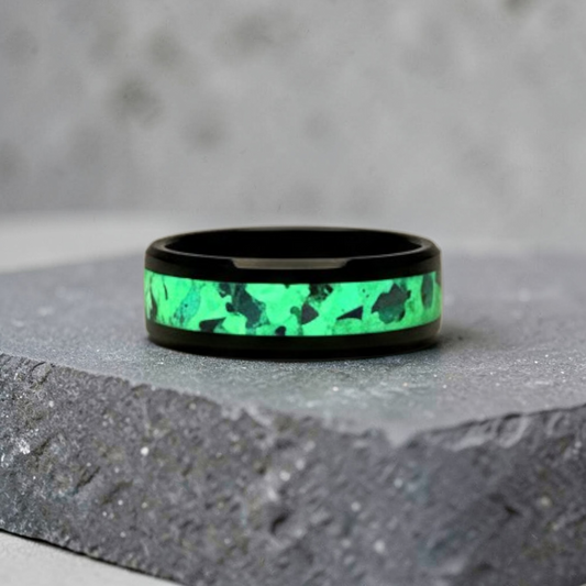 Black Ceramic Inlay Ring with Lapis Lazuli and Moonstone