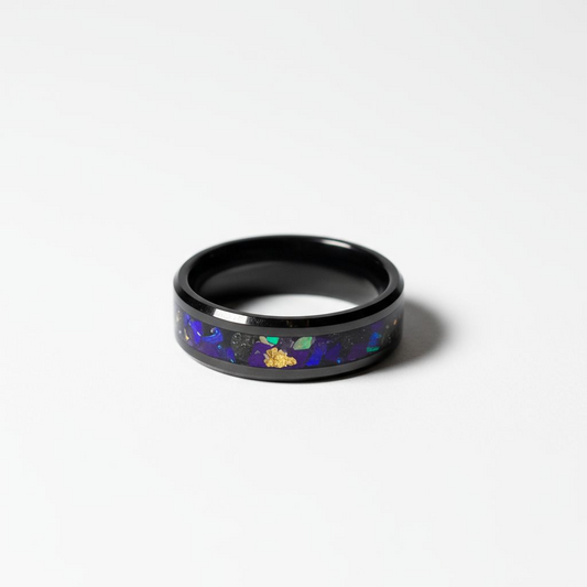 Black Ceramic Ring Opal, 24k Gold Leaf, Peridot UV Glow