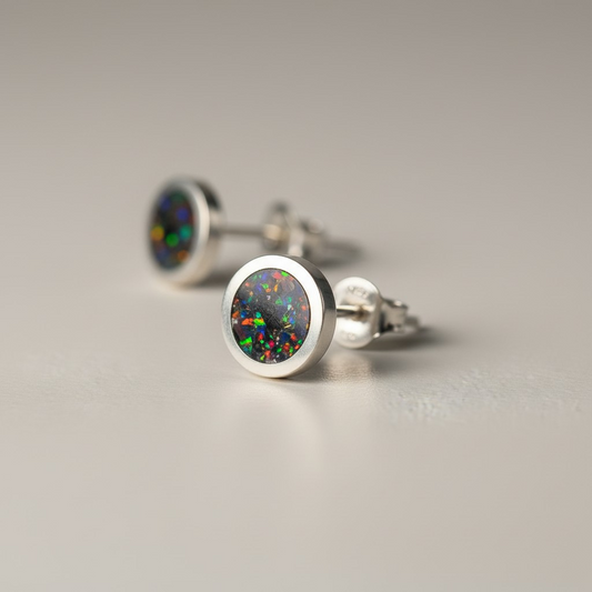 Black Fire Opal Stud Earrings
