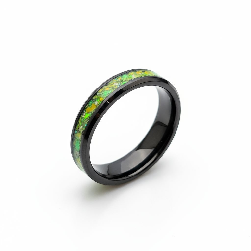 Black Ceramic Band 4mm Pineapple Opal UV Glow Powder