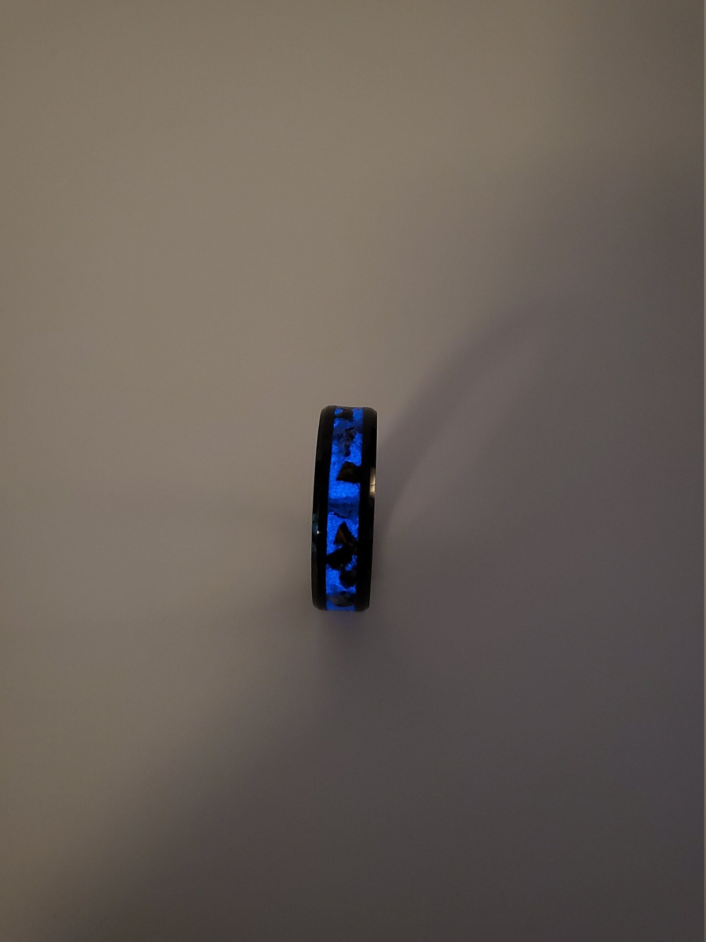 Black Ceramic Ring Fire Opal Moonstone Quartz UV Glow