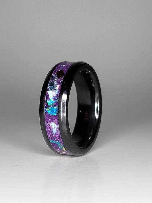 Black Ceramic Opal Ring Apatite UV Glow Powder