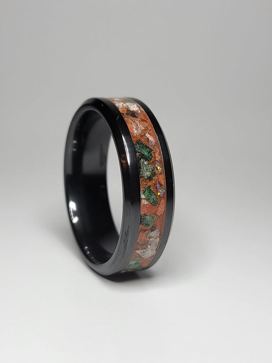 Black Ceramic Quartz Malachite Ring UV Glow Powder