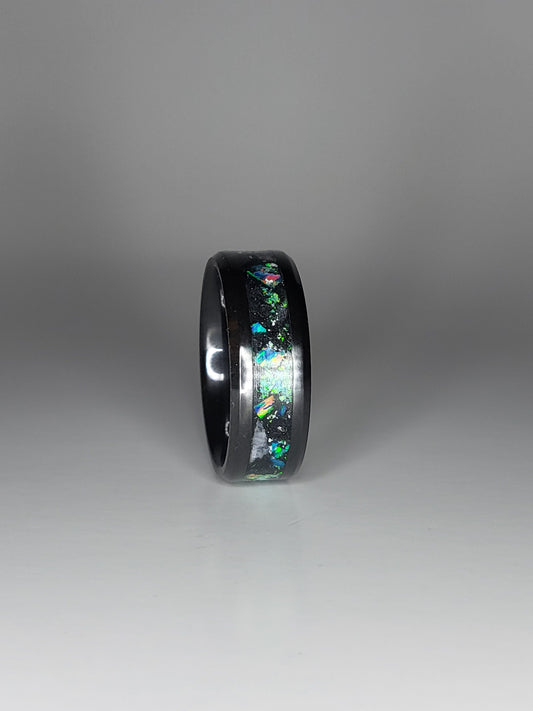 Black Ceramic Opal Ring Moonstone Copper UV Glow Powder