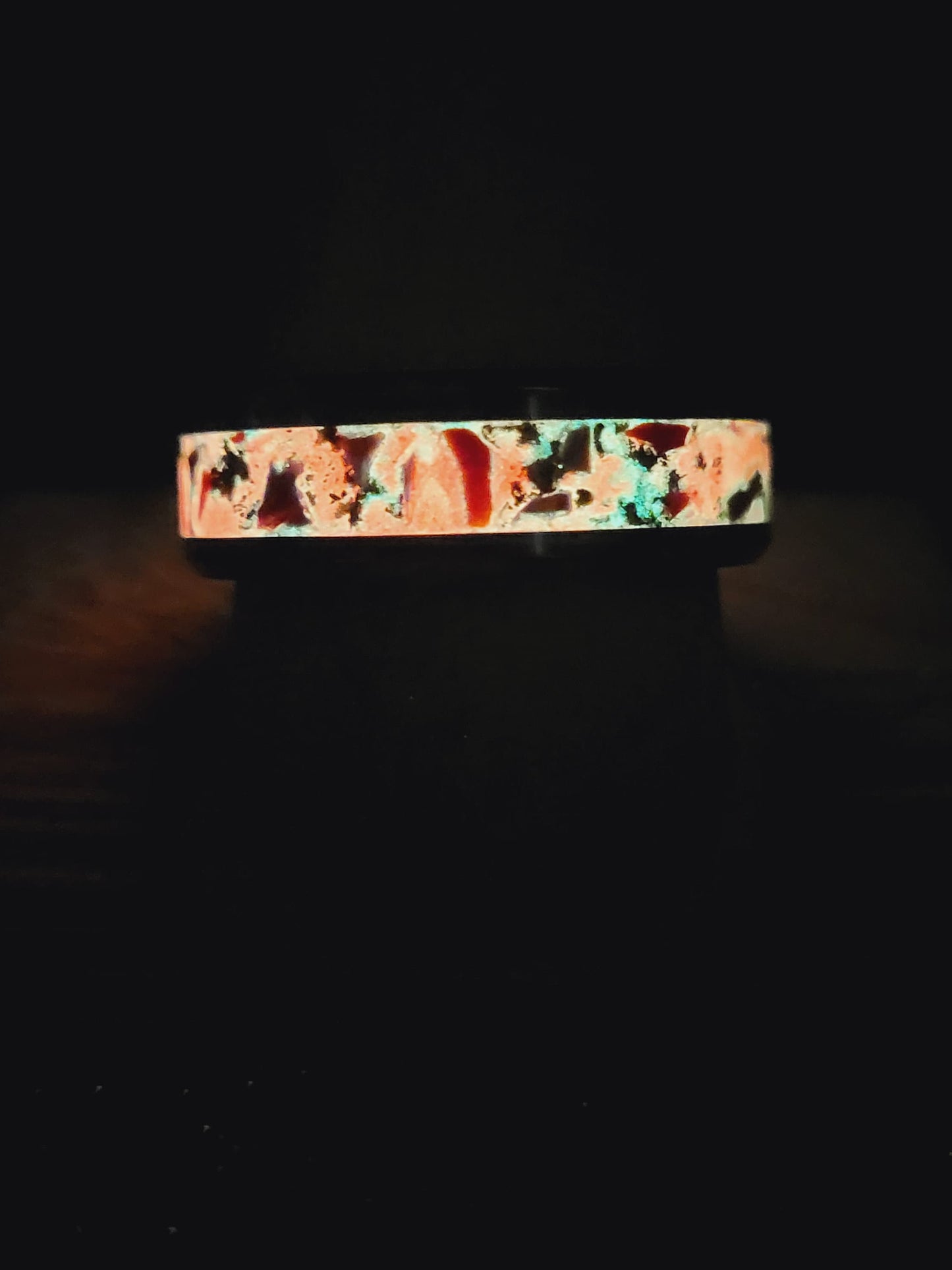 Black Ceramic Inlay with Inferno Opal, Crimson Opal, Meteorite Dust, and Crimson Pigment