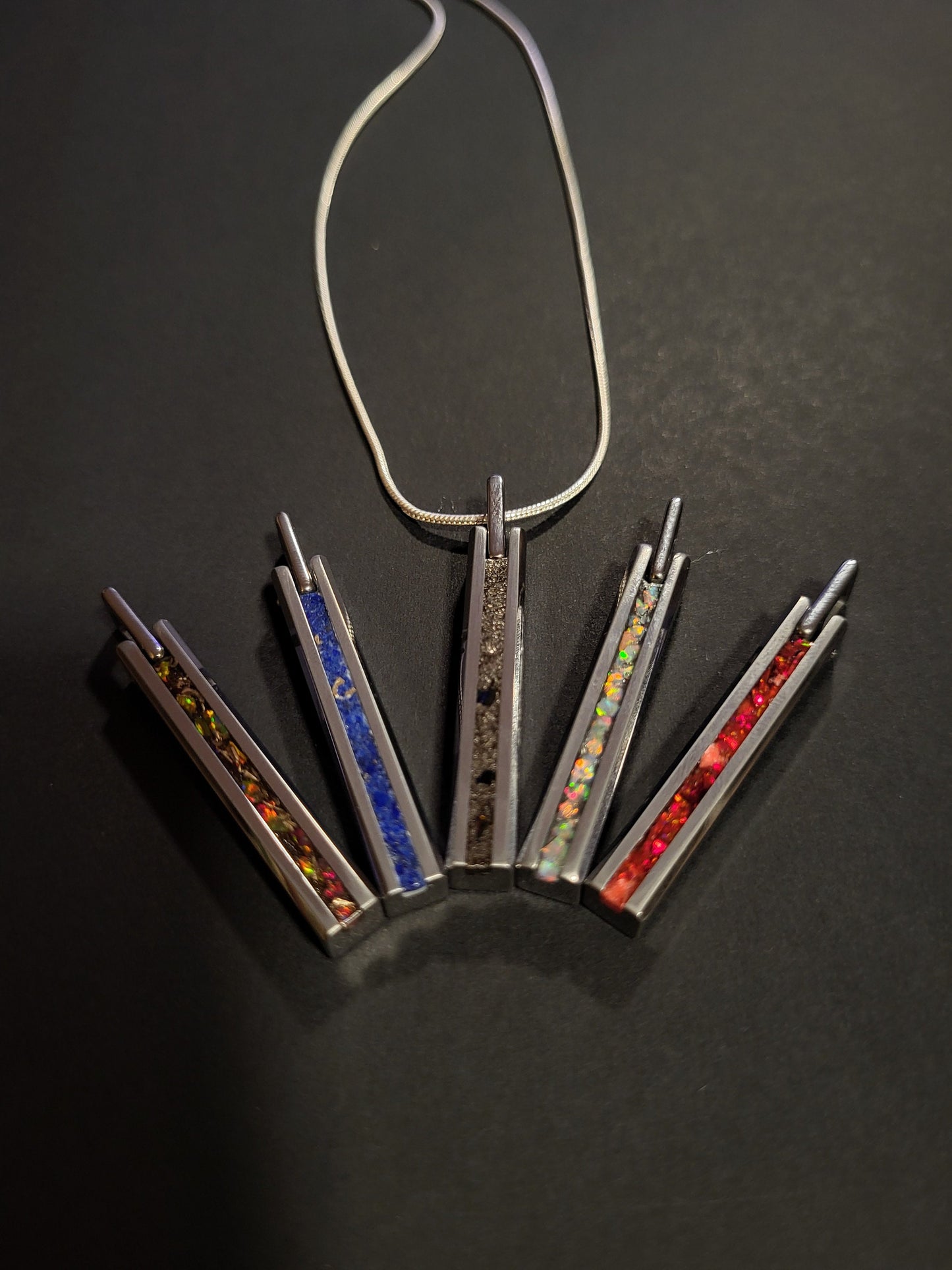 Tungsten Pendant Red Fire Opal, Sterling Silver Chain