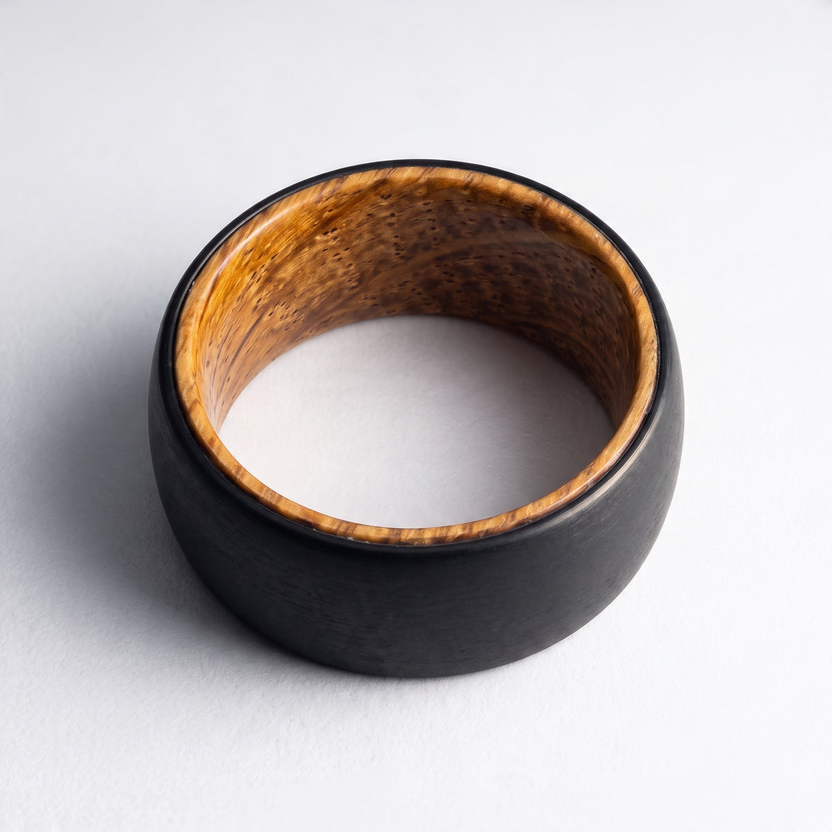 Black Tungsten Ring with Whiskey Barrel Liner