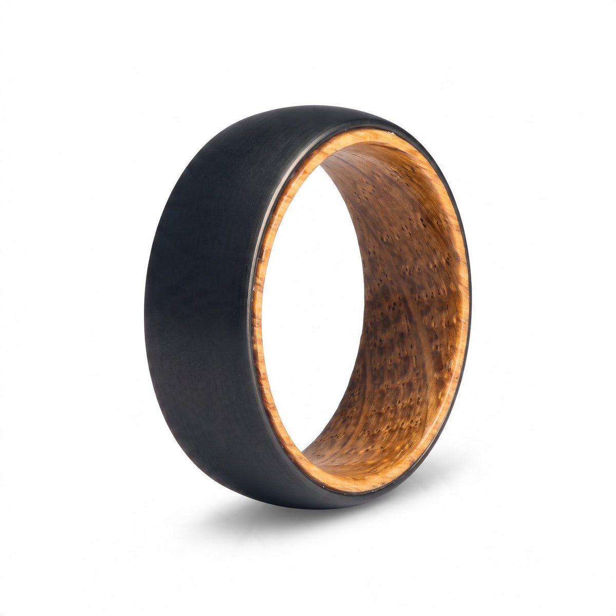 Black Tungsten Ring with Whiskey Barrel Liner