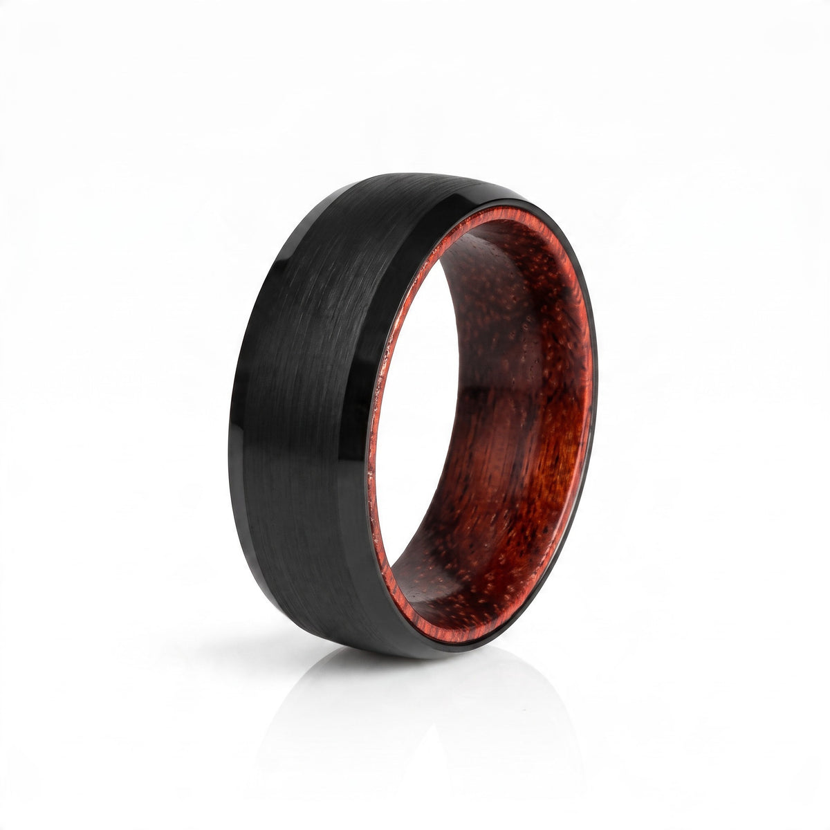 Black Tungsten Ring with Rosewood Liner