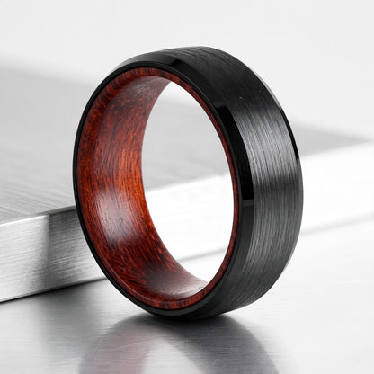 Black Tungsten Ring with Rosewood Liner