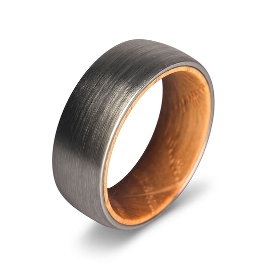 Tungsten Ring with Whiskey Barrel Liner
