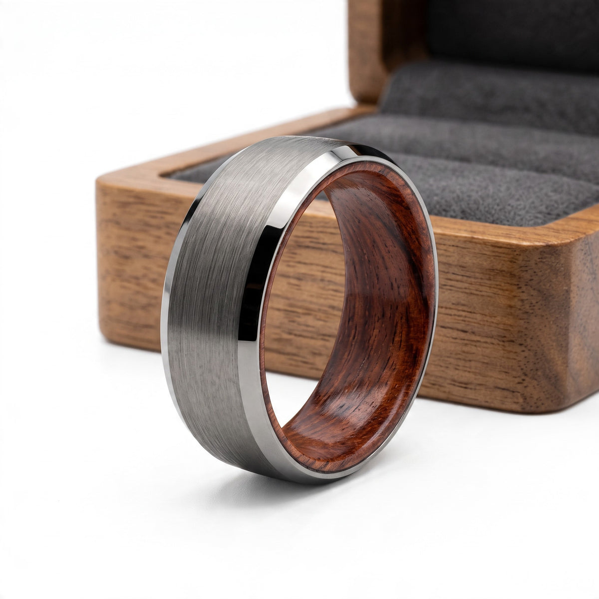Tungsten Ring with Rosewood Liner