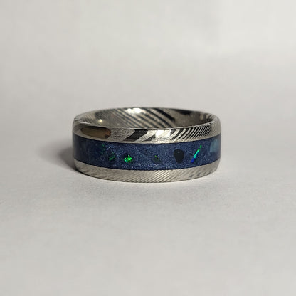 Damascus Steel Ring Apatite, Egyptian Blue Opal