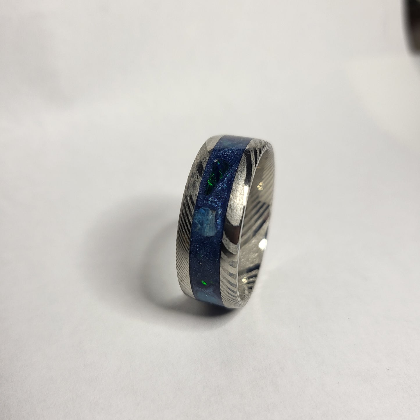 Damascus Steel Ring Apatite, Egyptian Blue Opal