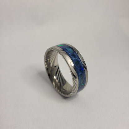 Damascus Steel Ring Apatite, Egyptian Blue Opal