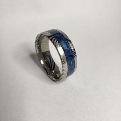 Damascus Steel Ring Apatite, Egyptian Blue Opal