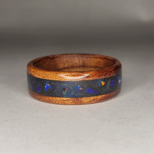 Brazilian Rosewood Ring, Lapis Lazuli, Fire Opal