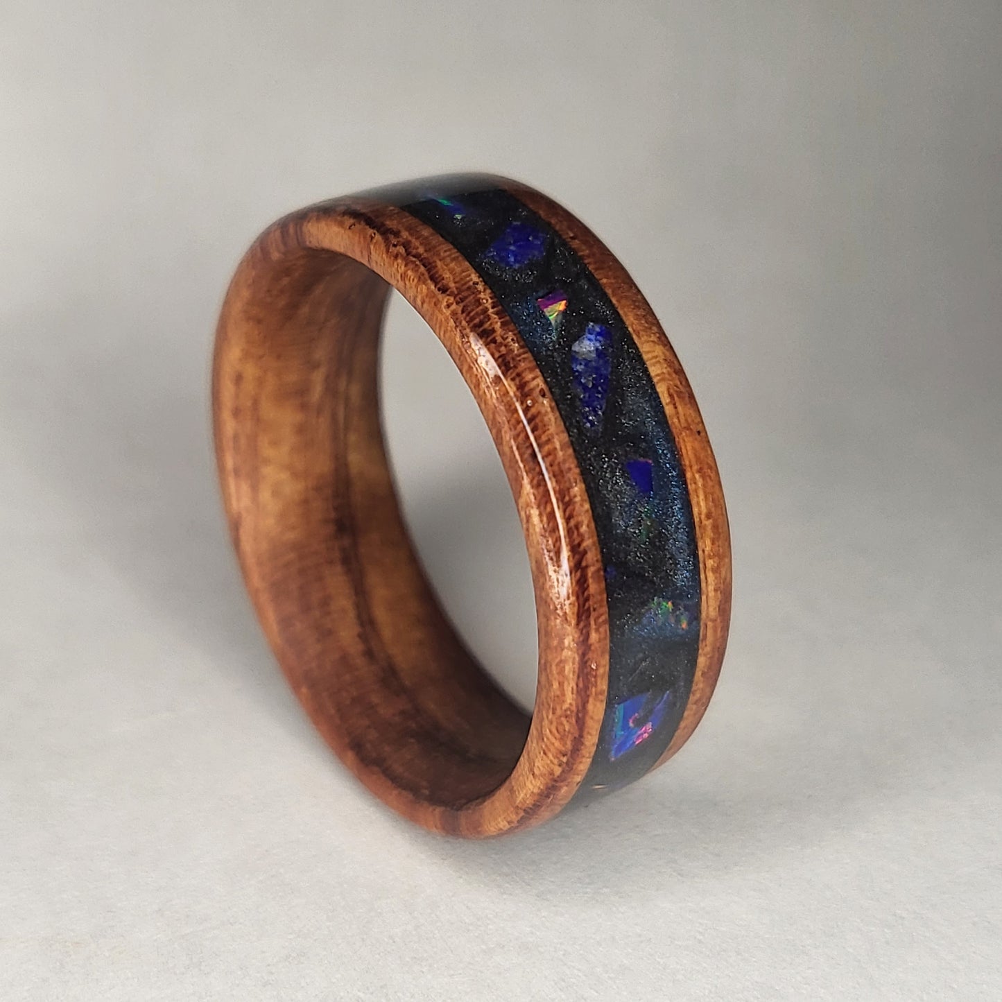 Brazilian Rosewood Ring, Lapis Lazuli, Fire Opal