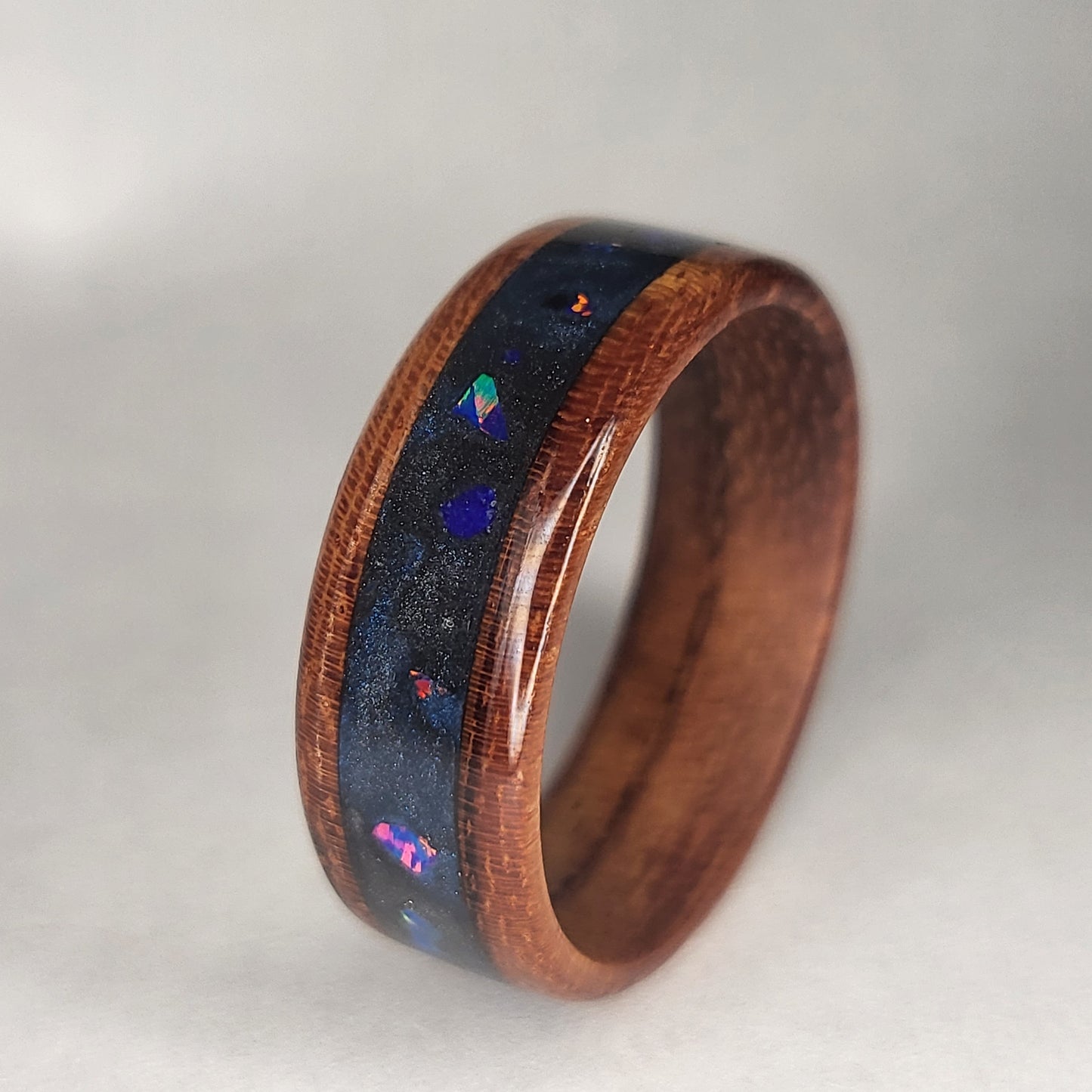 Brazilian Rosewood Ring, Lapis Lazuli, Fire Opal