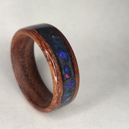 Brazilian Rosewood Ring, Lapis Lazuli, Fire Opal