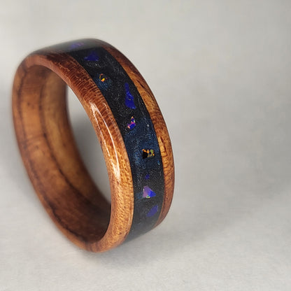 Brazilian Rosewood Ring, Lapis Lazuli, Fire Opal