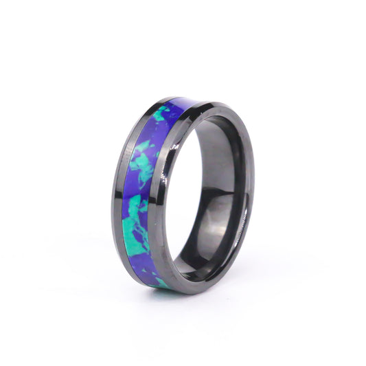 The Emerald Horizon, Black Carbide Ring with TruStone Malachite/Azurite