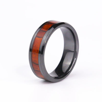 The FireBark Black Carbide Ring with CocoBolo Wood
