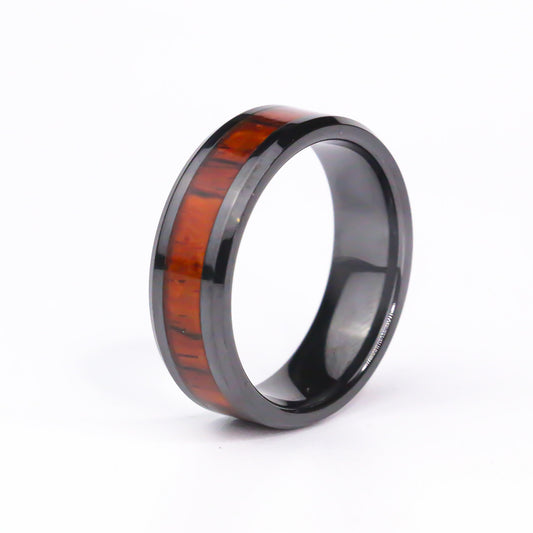The FireBark Black Carbide Ring with CocoBolo Wood