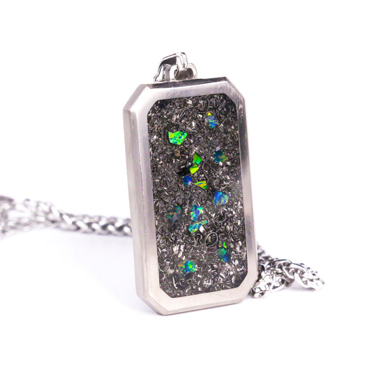 The Blue Nova, Meteorite and Blue Raspberry Opal Titanium Dog Tag Pendant