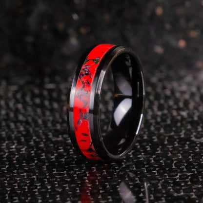 Black Opal Fire Glow - 8mm Black Ceramic Ring