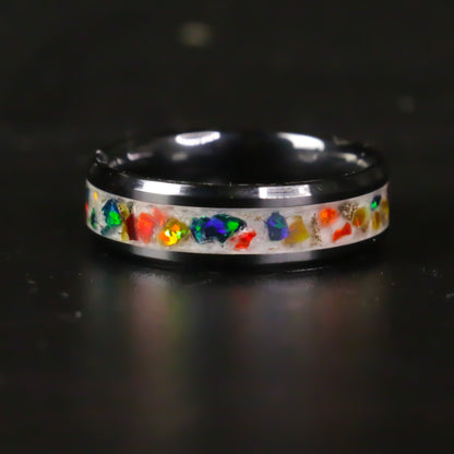 The Autumn Opal Ring - 8mm Black Ceramic Ring