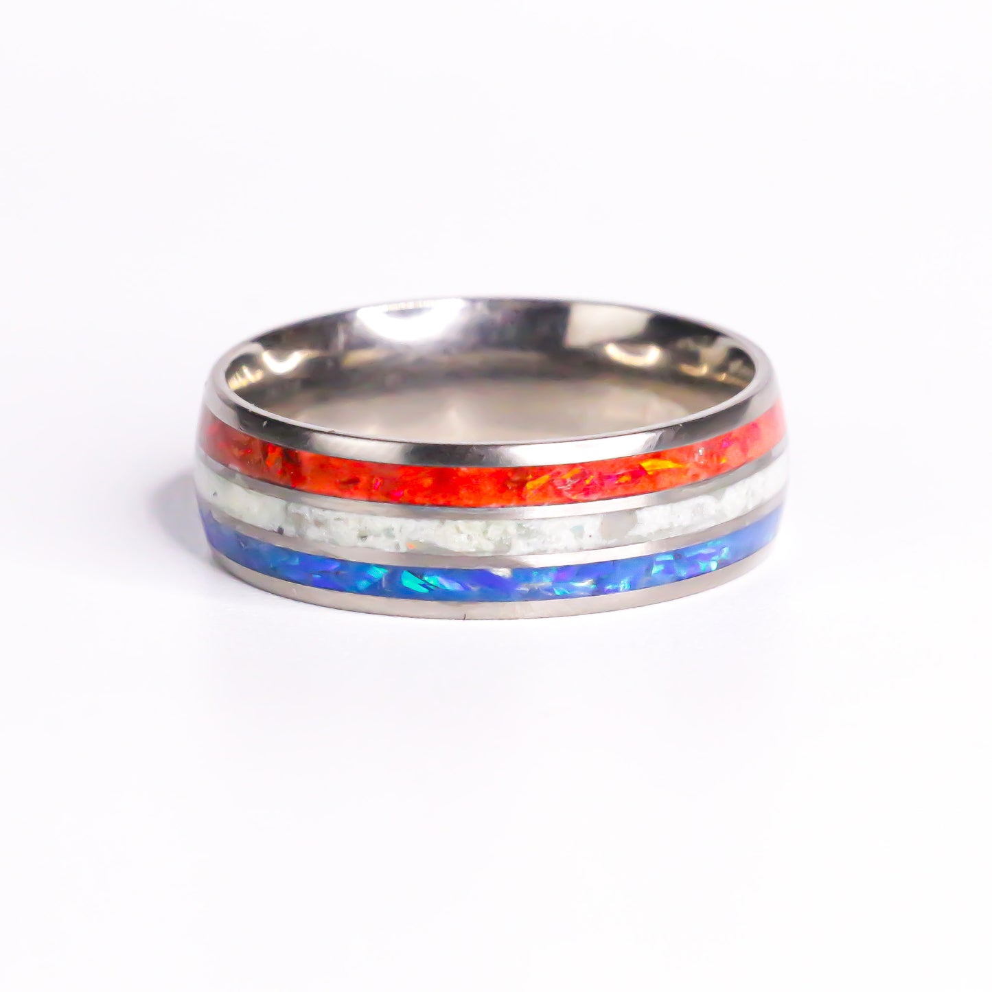 The Lumen Valor, Titanium Ring, White Opals, America Glow Powders