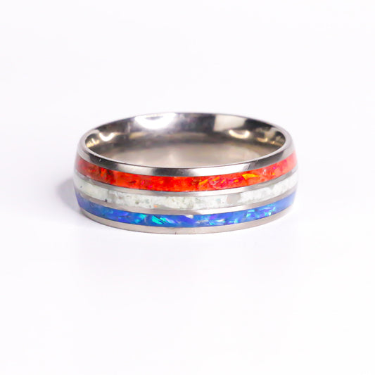 The Lumen Valor, Titanium Ring, White Opals, America Glow Powders