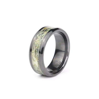 The Money Burner, Black Carbide ring with Shredded Cash