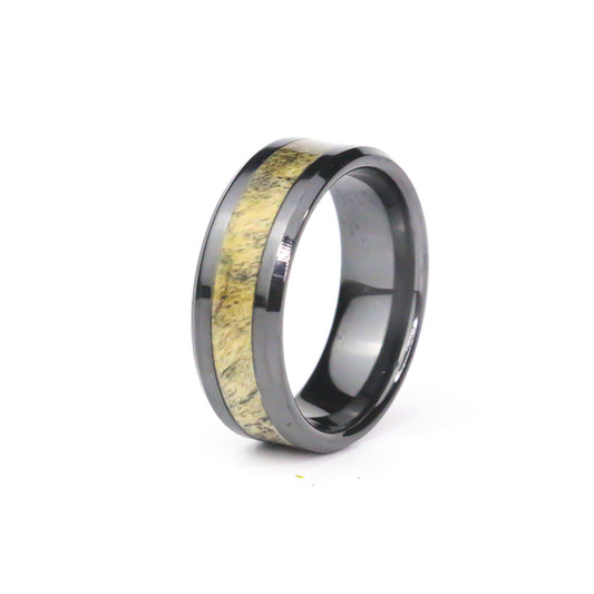 The Shadowroot, Black Carbide Ring with Buckeye Burl Wood